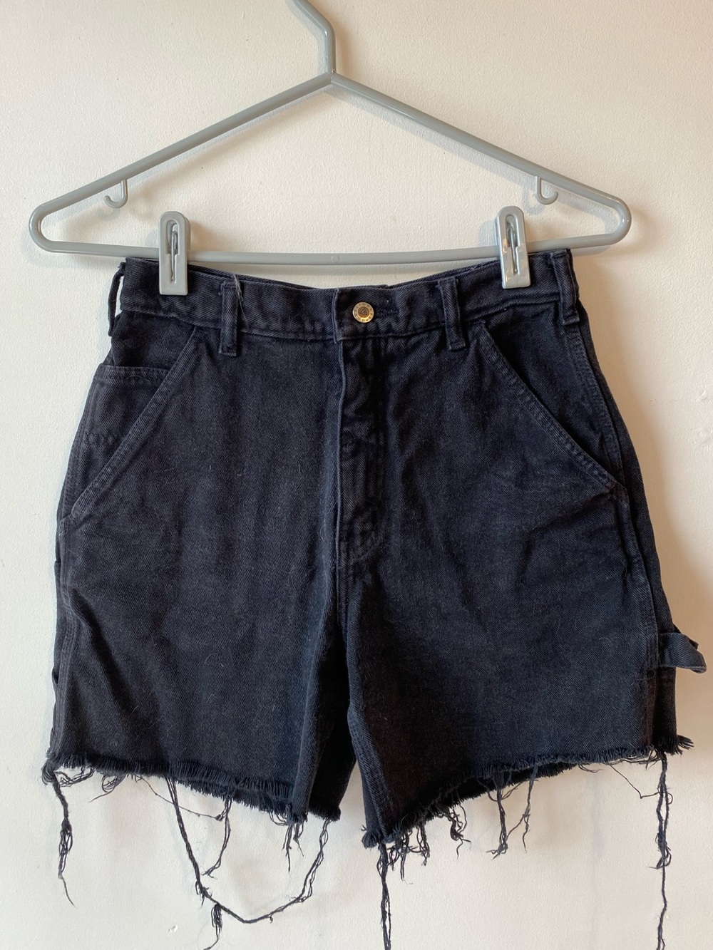Guess Black Jean Shorts with Distressed Hem